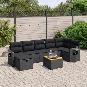    8 részes fekete polyrattan kerti ülőgarnitúra párnákkal