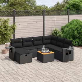    8 részes fekete polyrattan kerti ülőgarnitúra párnákkal