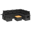  8 részes fekete polyrattan kerti ülőgarnitúra párnákkal