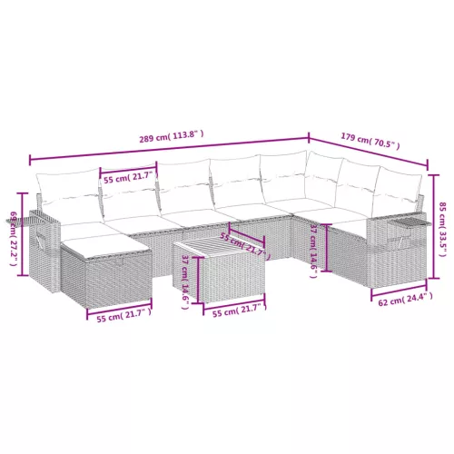  9 részes fekete polyrattan kerti ülőgarnitúra párnákkal