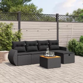    6 részes fekete polyrattan kerti ülőgarnitúra párnákkal