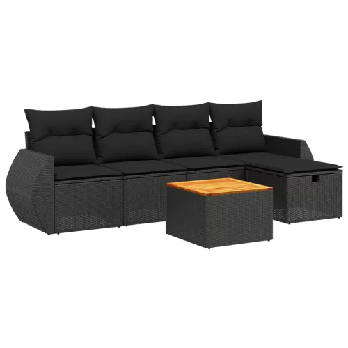  6 részes fekete polyrattan kerti ülőgarnitúra párnákkal