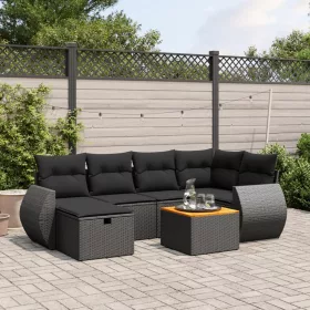    7 részes fekete polyrattan kerti ülőgarnitúra párnával