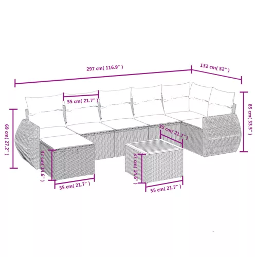  8 részes fekete polyrattan kerti ülőgarnitúra párnákkal