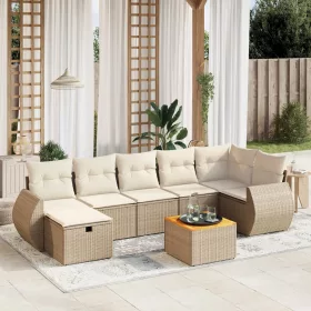  8 részes bézs polyrattan kerti ülőgarnitúra párnával