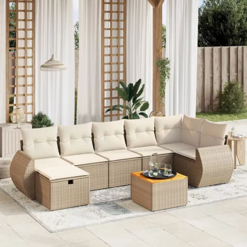  8 részes bézs polyrattan kerti ülőgarnitúra párnával