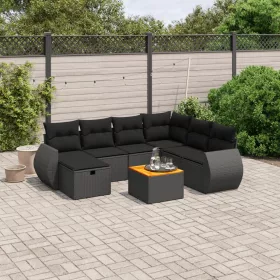    8 részes fekete polyrattan kerti ülőgarnitúra párnákkal
