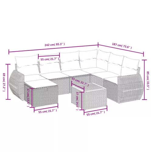  8 részes fekete polyrattan kerti ülőgarnitúra párnákkal