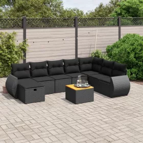    9 részes fekete polyrattan kerti ülőgarnitúra párnákkal