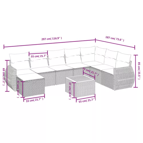  9 részes fekete polyrattan kerti ülőgarnitúra párnákkal