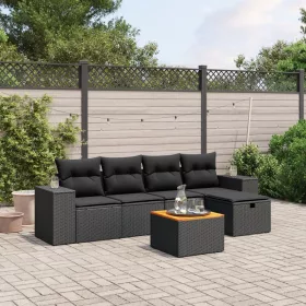    6 részes fekete polyrattan kerti ülőgarnitúra párnákkal