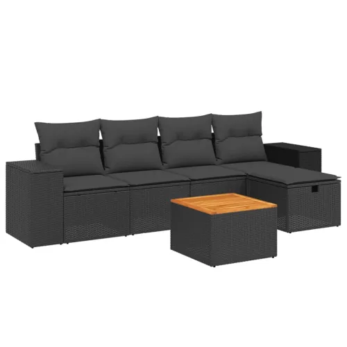  6 részes fekete polyrattan kerti ülőgarnitúra párnákkal