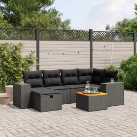    7 részes fekete polyrattan kerti ülőgarnitúra párnával