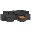  7 részes fekete polyrattan kerti ülőgarnitúra párnával
