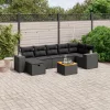  8 részes fekete polyrattan kerti ülőgarnitúra párnákkal