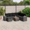  8 részes fekete polyrattan kerti ülőgarnitúra párnákkal