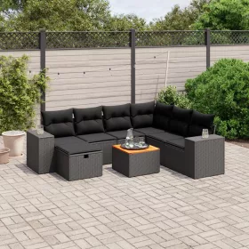    8 részes fekete polyrattan kerti ülőgarnitúra párnákkal