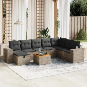    9 részes szürke polyrattan kerti ülőgarnitúra párnákkal