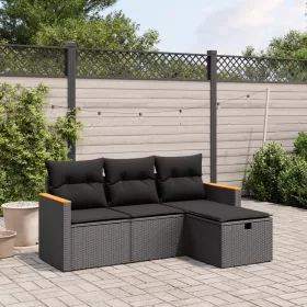    4 részes fekete polyrattan kerti ülőgarnitúra párnákkal