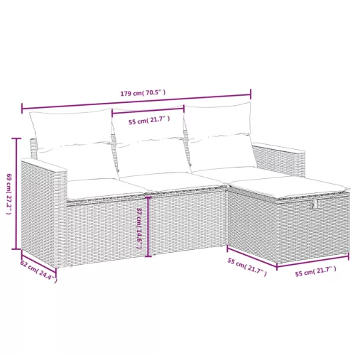  4 részes fekete polyrattan kerti ülőgarnitúra párnákkal