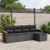  5 részes fekete polyrattan kerti kanapészett párnákkal