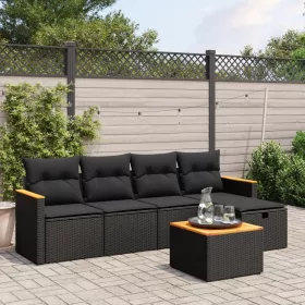    6 részes fekete polyrattan kerti ülőgarnitúra párnákkal