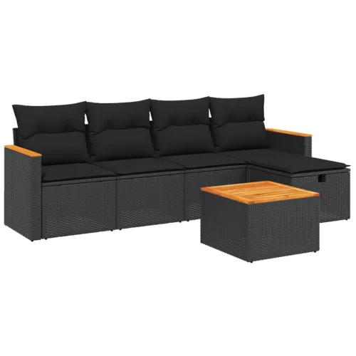  6 részes fekete polyrattan kerti ülőgarnitúra párnákkal