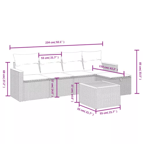  6 részes fekete polyrattan kerti ülőgarnitúra párnákkal