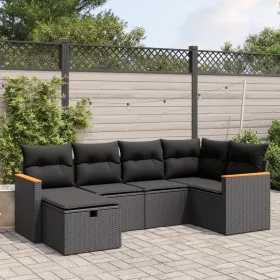    6 részes fekete polyrattan kerti ülőgarnitúra párnákkal