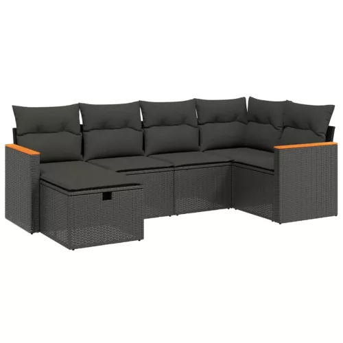  6 részes fekete polyrattan kerti ülőgarnitúra párnákkal