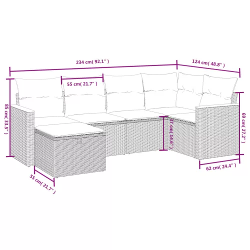 6 részes fekete polyrattan kerti ülőgarnitúra párnákkal