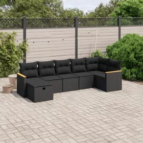    7 részes fekete polyrattan kerti ülőgarnitúra párnával