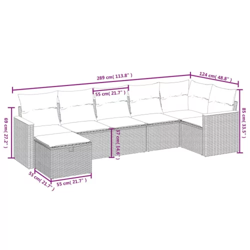  7 részes fekete polyrattan kerti ülőgarnitúra párnával