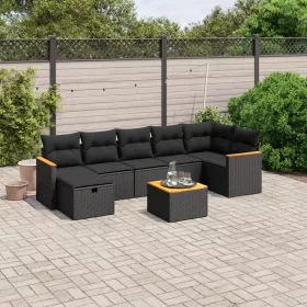    8 részes fekete polyrattan kerti ülőgarnitúra párnákkal