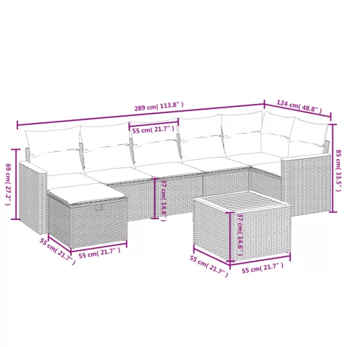  8 részes fekete polyrattan kerti ülőgarnitúra párnákkal