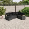  7 részes fekete polyrattan kerti ülőgarnitúra párnával