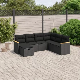    7 részes fekete polyrattan kerti ülőgarnitúra párnával