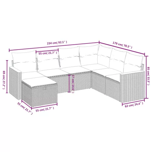  7 részes fekete polyrattan kerti ülőgarnitúra párnával