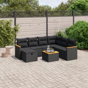    8 részes fekete polyrattan kerti ülőgarnitúra párnákkal