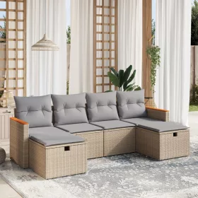    6 részes vegyes bézs polyrattan kerti ülőgarnitúra párnákkal