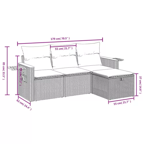  4 részes fekete polyrattan kerti ülőgarnitúra párnákkal