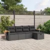  5 részes fekete polyrattan kerti kanapészett párnákkal