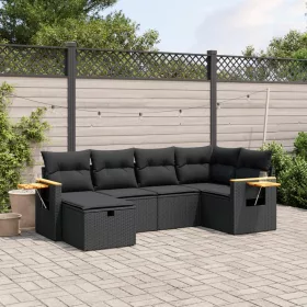    6 részes fekete polyrattan kerti ülőgarnitúra párnákkal