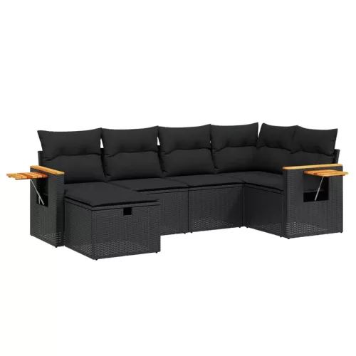  6 részes fekete polyrattan kerti ülőgarnitúra párnákkal