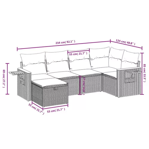  6 részes fekete polyrattan kerti ülőgarnitúra párnákkal