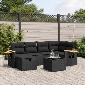    7 részes fekete polyrattan kerti ülőgarnitúra párnával