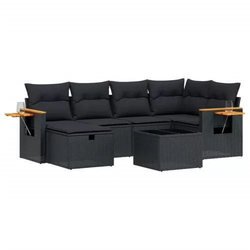  7 részes fekete polyrattan kerti ülőgarnitúra párnával