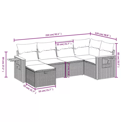  7 részes fekete polyrattan kerti ülőgarnitúra párnával