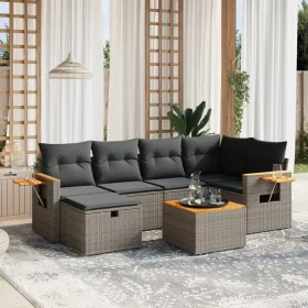    7 részes szürke polyrattan kerti ülőgarnitúra párnákkal