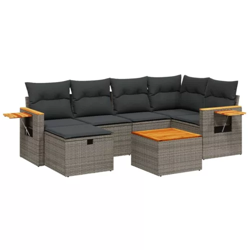  7 részes szürke polyrattan kerti ülőgarnitúra párnákkal